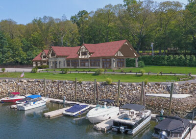 River’s Edge at Saint Clements Marina, exterior view with boat slips