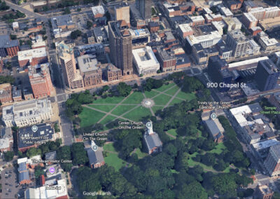 900 Chapel Street, aerial shot with New Haven Green