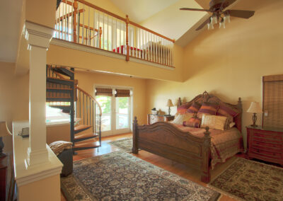 Lake Pocotopaug house bedroom with spiral staircase
